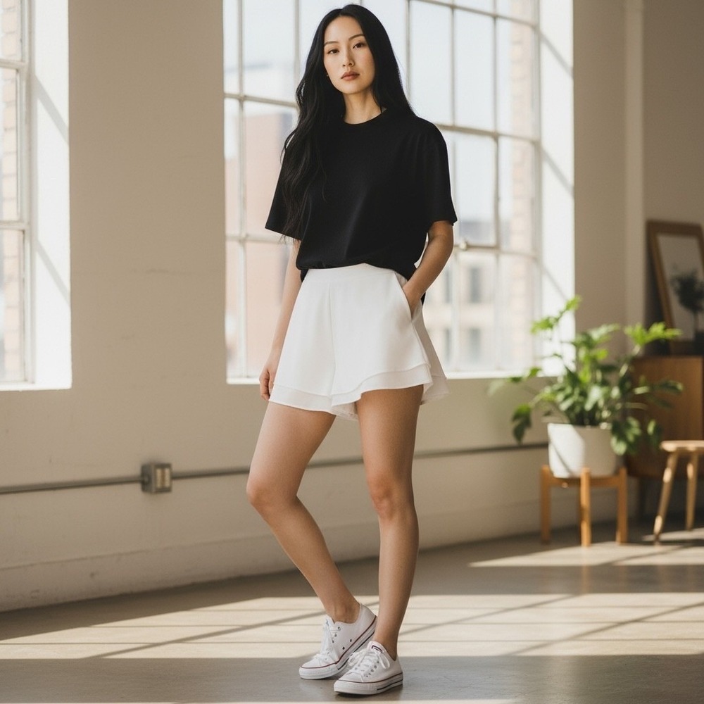 Lulus White Skort Shorts Layered Flared Mini Pleated Casual Cute XS